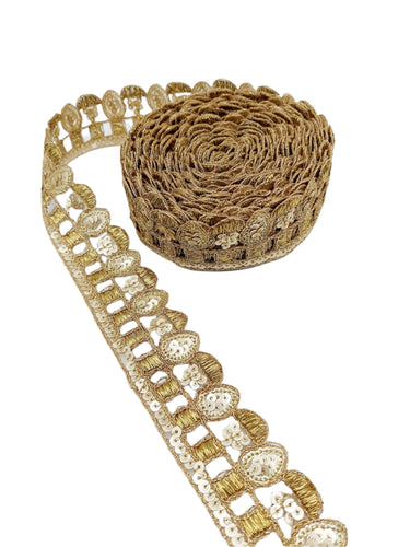 Gold Sequins Trim 3 Yard Decorative Embroidered Laces Sari Border Costume Dresses Ribbon Crafting Sewing Tape